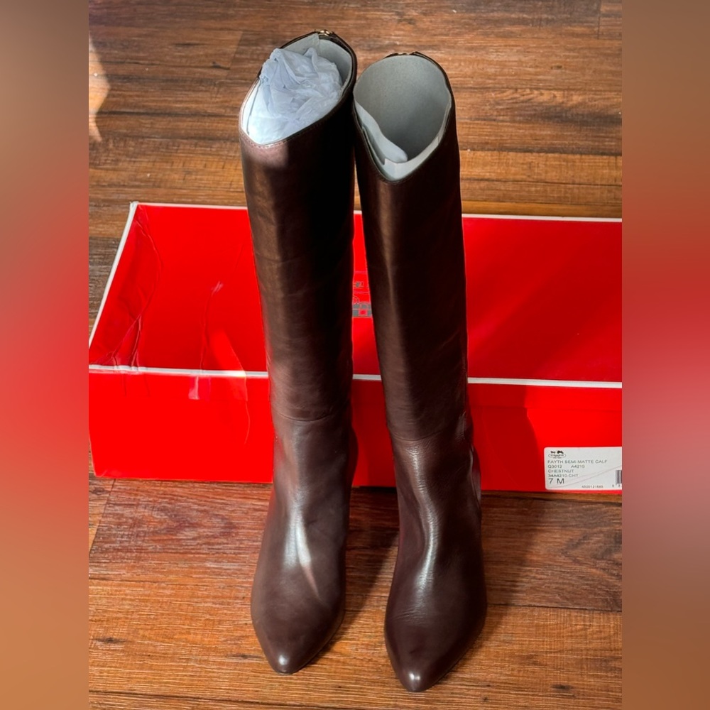 $398 NIB Coach High-Knee Leather Brown Women Boot is 7